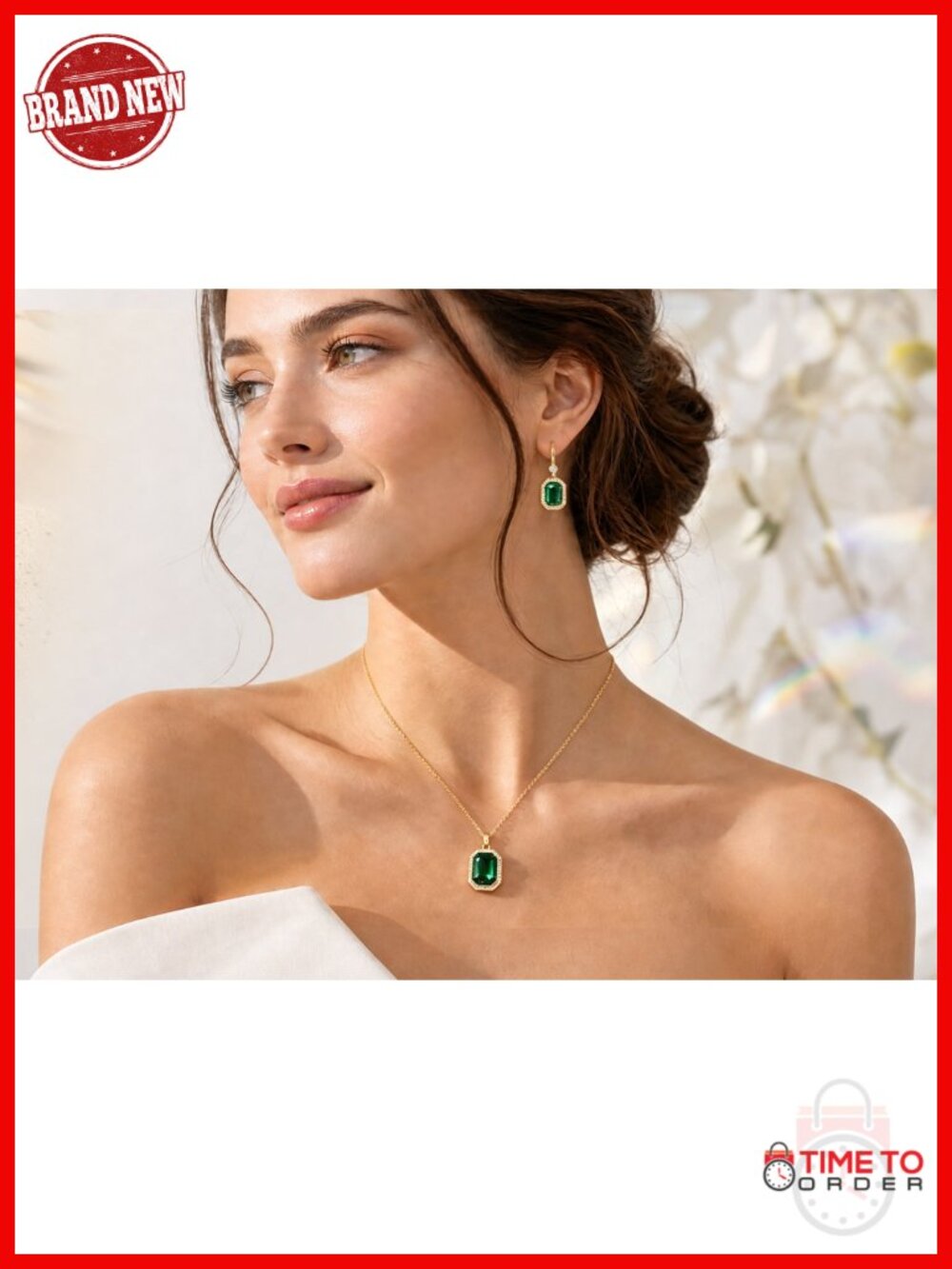 14K Gold-Plated Octagon Austrian Crystal Necklace and Earrings Set with CZ Halo - Picture 6 of 6
